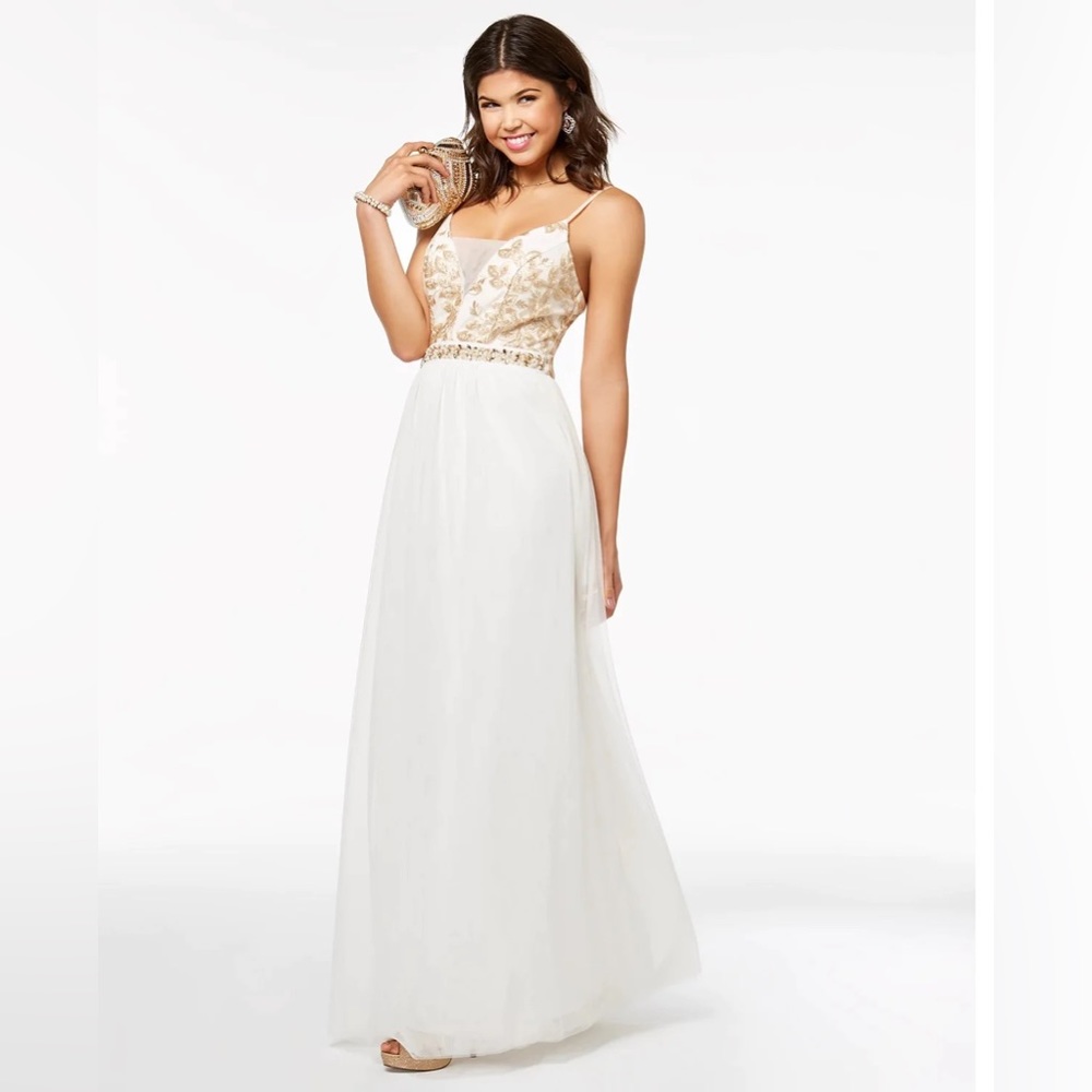 Emerald Sundae Metallic Bodice Ball Gown Dress White